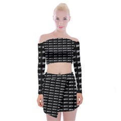 Bored Comic Style Word Pattern Off Shoulder Top With Mini Skirt Set by dflcprints