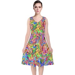 Colorful-2 V-neck Midi Sleeveless Dress 