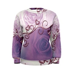 Wonderful Soft Violet Roses With Hearts Women s Sweatshirt by FantasyWorld7