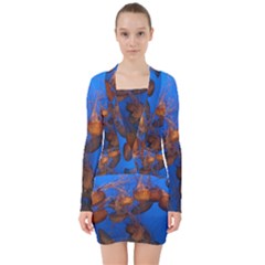 Jellyfish Aquarium V-neck Bodycon Long Sleeve Dress by trendistuff