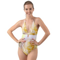 Beautiful Yellow Rose Halter Cut-out One Piece Swimsuit by FantasyWorld7