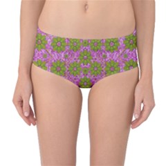 Paradise Flowers In Bohemic Floral Style Mid-waist Bikini Bottoms by pepitasart