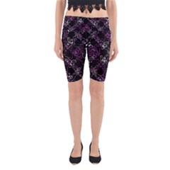 Dark Intersecting Lace Pattern Yoga Cropped Leggings by dflcprints