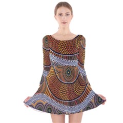 Aboriginal Traditional Pattern Long Sleeve Velvet Skater Dress