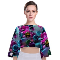 Colorful Balls Of Glass 3d Tie Back Butterfly Sleeve Chiffon Top