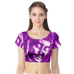 Purple Buddha Art Portrait Short Sleeve Crop Top by yoursparklingshop