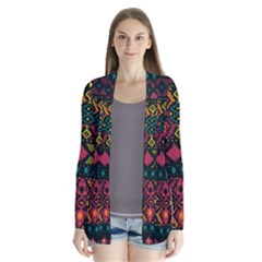 Ethnic Pattern Drape Collar Cardigan