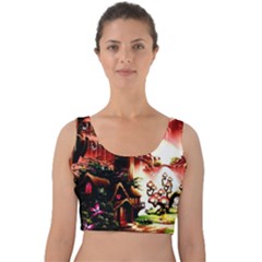 Fantasy Art Story Lodge Girl Rabbits Flowers Velvet Crop Top