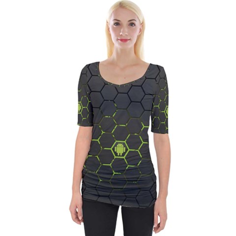 Green Android Honeycomb Gree Wide Neckline Tee by Sapixe