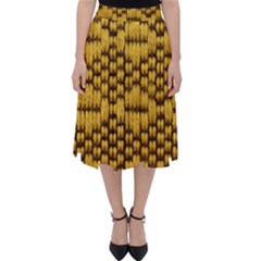 Golden Pattern Fabric Folding Skater Skirt by Sapixe