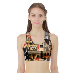 Guitar Typography Sports Bra With Border by Sapixe