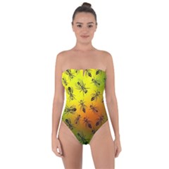 Insect Pattern Tie Back One Piece Swimsuit by Sapixe