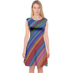 Multicolored Stripe Curve Striped Capsleeve Midi Dress by Sapixe