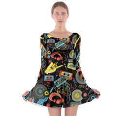 Music Pattern Long Sleeve Skater Dress by Sapixe