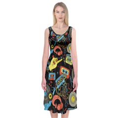 Music Pattern Midi Sleeveless Dress by Sapixe