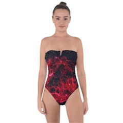 Red Nebulae Stella Tie Back One Piece Swimsuit by Sapixe