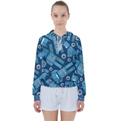 Seamless Pattern Robot Women s Tie Up Sweat