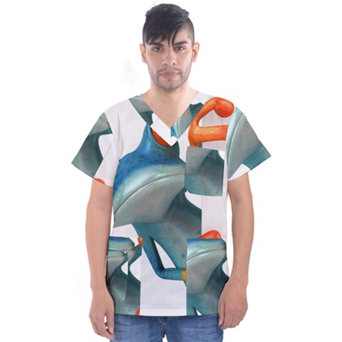 Tree Frog Illustration Men s V-neck Scrub Top by Sapixe