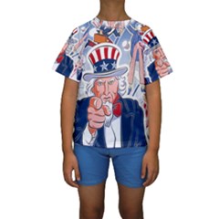 United States Of America Celebration Of Independence Day Uncle Sam Kids  Short Sleeve Swimwear by Sapixe