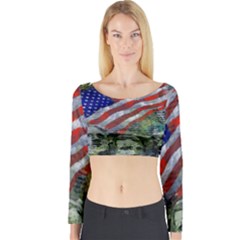 Usa United States Of America Images Independence Day Long Sleeve Crop Top by Sapixe