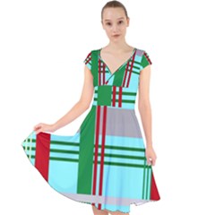 Christmas Plaid Backgrounds Plaid Cap Sleeve Front Wrap Midi Dress