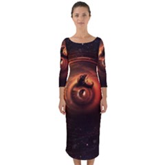 Steampunk Airship Sailing The Stars Of Deep Space Quarter Sleeve Midi Bodycon Dress by jayaprime