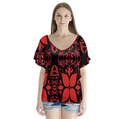 Christmas Red And Black Background V-neck Flutter Sleeve Top by Sapixe