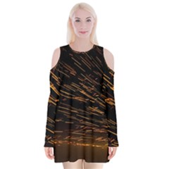 Metalworking Iron Radio Weld Metal Velvet Long Sleeve Shoulder Cutout Dress by Sapixe