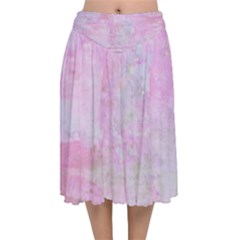 Soft Pink Watercolor Art Velvet Flared Midi Skirt