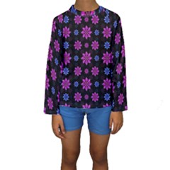 Stylized Dark Floral Pattern Kids  Long Sleeve Swimwear by dflcprints