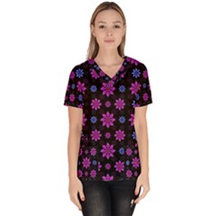 Stylized Dark Floral Pattern Scrub Top by dflcprints