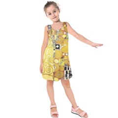 The Embrace - Gustav Klimt Kids  Sleeveless Dress by Valentinaart