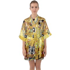 The Embrace - Gustav Klimt Quarter Sleeve Kimono Robe by Valentinaart