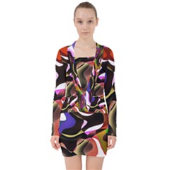 Abstract Full Colour Background V-neck Bodycon Long Sleeve Dress by Modern2018