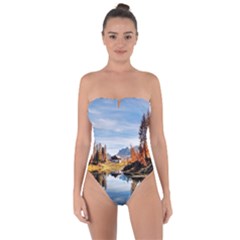 Dolomites Mountains Italy Alpine Tie Back One Piece Swimsuit by Simbadda