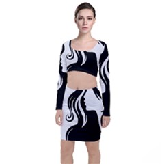 Long Haired Sexy Woman  Long Sleeve Crop Top & Bodycon Skirt Set by StarvingArtisan