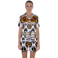 Sugar Skull Satin Short Sleeve Pyjamas Set by StarvingArtisan