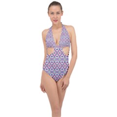 Colorful Folk Pattern Halter Front Plunge Swimsuit by dflcprints