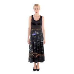 City At Night Lights Skyline Sleeveless Maxi Dress by Simbadda