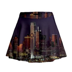 Dallas Texas Skyline Dusk Usa Mini Flare Skirt by Simbadda