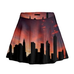 Skyline Panoramic City Architecture Mini Flare Skirt by Simbadda