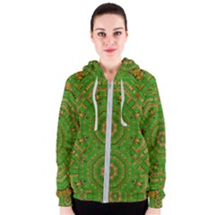 Wonderful Mandala Of Green And Golden Love Women s Zipper Hoodie by pepitasart