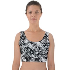 Black And White Patchwork Pattern Velvet Crop Top