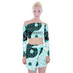 Yin Yang Eastern Asian Philosophy Off Shoulder Top With Mini Skirt Set by Simbadda