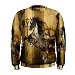 Awesome Steampunk Horse, Clocks And Gears In Golden Colors Men s Sweatshirt by FantasyWorld7