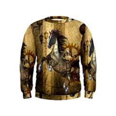 Awesome Steampunk Horse, Clocks And Gears In Golden Colors Kids  Sweatshirt by FantasyWorld7