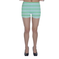 Circles Lines Green White Pattern Skinny Shorts by BrightVibesDesign