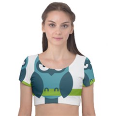 Owl Comic Animal Velvet Short Sleeve Crop Top  by Simbadda