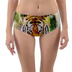 Tiger Watercolor Colorful Animal Reversible Mid-waist Bikini Bottoms