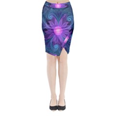 Blown Glass Flower Of An Electricblue Fractal Iris Midi Wrap Pencil Skirt by jayaprime